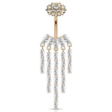 CZ Chandelier Internally Threaded Top CZ Flower Dangle Navel Belly Button Ring