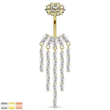 CZ Chandelier Internally Threaded Top CZ Flower Dangle Navel Belly Button Ring