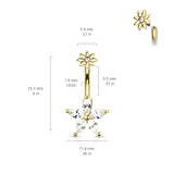 5 Marquise CZ Petal Flower With Internal Threaded Flower Top Navel Belly Button Ring