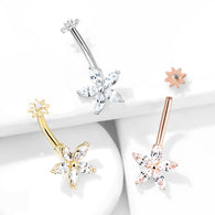 5 Marquise CZ Petal Flower With Internal Threaded Flower Top Navel Belly Button Ring