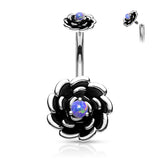 Antique Silver Opal Rose With Internal Threaded Opal Top Belly Button Navel Rings