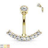 Curved CZ Paved Line With Internal Threaded CZ Belly Button Navel Rings