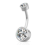 Bezel Set Round CZ Internally Threaded Navel Belly Button Ring