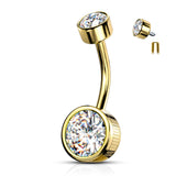 Bezel Set Round CZ Internally Threaded Navel Belly Button Ring
