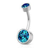 Bezel Set Round CZ Internally Threaded Navel Belly Button Ring
