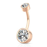 Bezel Set Round CZ Internally Threaded Navel Belly Button Ring