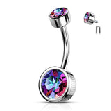 Bezel Set Round CZ Internally Threaded Navel Belly Button Ring