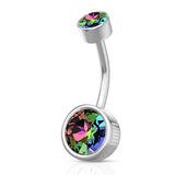 Bezel Set Round CZ Internally Threaded Navel Belly Button Ring