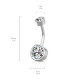 Bezel Set Round CZ Internally Threaded Navel Belly Button Ring