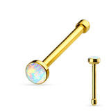 White Synthetic Opal Set Flat Top 316L Surgical Steel Nose Studs