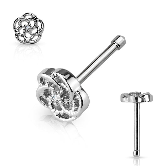 CZ Center Flower Top 316L Surgical Steel Nose Bone Stud Rings