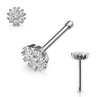 CZ Flower Top 316L Surgical Steel Nose Bone Stud Rings