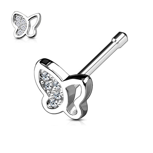 CZ Butterfly Top Surgical Steel Nose Bone Stud Rings