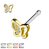 CZ Butterfly Top Surgical Steel Nose Bone Stud Rings
