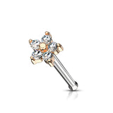 5 CZ Flower Top Surgical Steel Nose Bone Stud Rings