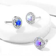 Prong Set Opal Center With CZ Paved Top 316L Surgical Steel Nose Studs Rings