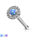 Prong Set Opal Center With CZ Paved Top 316L Surgical Steel Nose Studs Rings
