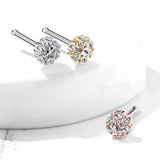 CZ Flower With Double Tiered CZ Top Surgical Steel Nose Bone Stud Rings