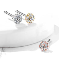 CZ Flower With Double Tiered CZ Top Surgical Steel Nose Bone Stud Rings