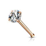 Prong Set Round CZ Top 316L Surgical Steel Nose Bone Stud Rings