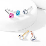 Prong Set Round CZ Top 316L Surgical Steel Nose Bone Stud Rings