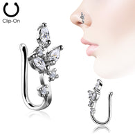Marquise CZ Vine Non Piercing Nose Ring Ear Clips