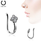 CZ Paved Dia Flower Non Piercing Nose Ring Ear Clips