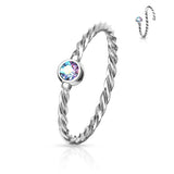 One Side Fixed CZ Ball Twist Rope Titanium Captive Ring Nose Ring Helix Ear Cartilage
