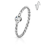 One Side Fixed CZ Ball Twist Rope Titanium Captive Ring Nose Ring Helix Ear Cartilage