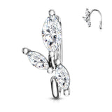 3 Marquise CZ Vine Bendable Cartilage Tragus Helix Earrings Hoop Nose Rings