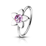 Clear Crystal Flower Ear Cartilage Daith Tragus Helix Earrings Hoop Nose Rings