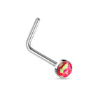 2.5 MM Opal Stone Top Surgical Steel "L" bend Nose Stud Rings