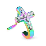 Pave Crystals Cross 316L Surgical Steel "L" Bend Nose Stud Rings