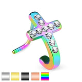 Pave Crystals Cross 316L Surgical Steel "L" Bend Nose Stud Rings