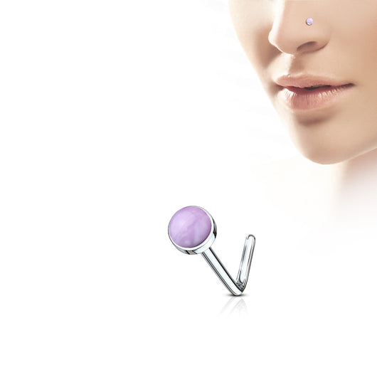 Semi Precious Stone Surgical Steel L Bend Nose Stud Rings