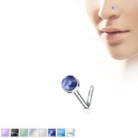 Semi Precious Stone Surgical Steel L Bend Nose Stud Rings