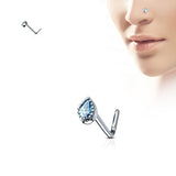 Tear Drop CZ Top Surgical Steel L Bend Nose Stud Rings