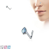 Tear Drop CZ Top Surgical Steel L Bend Nose Stud Rings