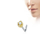 Tear Drop Opal Top Surgical Steel L Bend Nose Stud Rings