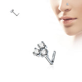 Three CZ Top Surgical Steel L Bend Nose Stud Rings
