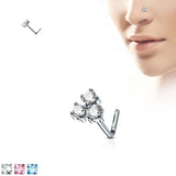 Three CZ Top Surgical Steel L Bend Nose Stud Rings