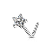 5 CZ Flower Top Surgical Steel L Bend Nose Stud Rings