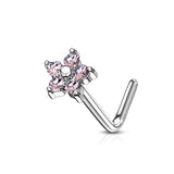 5 CZ Flower Top Surgical Steel L Bend Nose Stud Rings