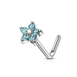 5 CZ Flower Top Surgical Steel L Bend Nose Stud Rings
