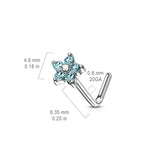 5 CZ Flower Top Surgical Steel L Bend Nose Stud Rings