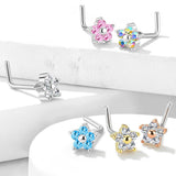 5 CZ Flower Top Surgical Steel L Bend Nose Stud Rings
