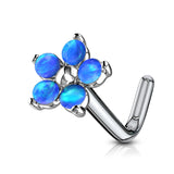 5 Opal Petals Flower Top Surgical Steel L Bend Nose Stud Rings