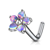 5 Opal Petals Flower Top Surgical Steel L Bend Nose Stud Rings