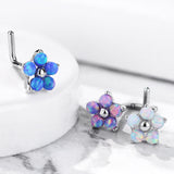 5 Opal Petals Flower Top Surgical Steel L Bend Nose Stud Rings