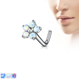 5 Opal Petals Flower Top Surgical Steel L Bend Nose Stud Rings